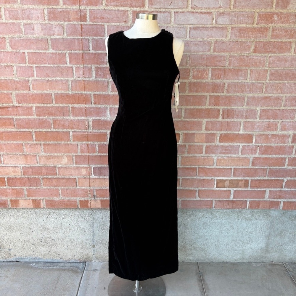 Vtg Deadstock Scott McClintock Black velvet Gown Glam goth 90s Prom Sz 12